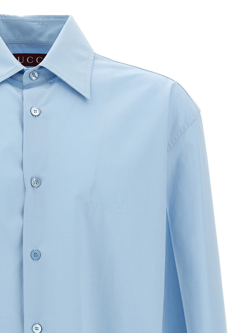 Gucci Embossed Logo Light Blue Cotton Poplin Shirt