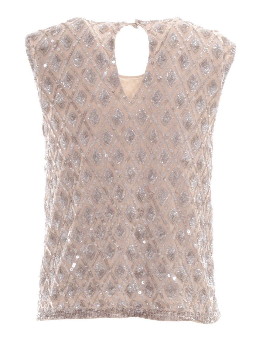 P.A.R.O.S.H. Textured Sleeveless Top With Sequined Diamond Pattern