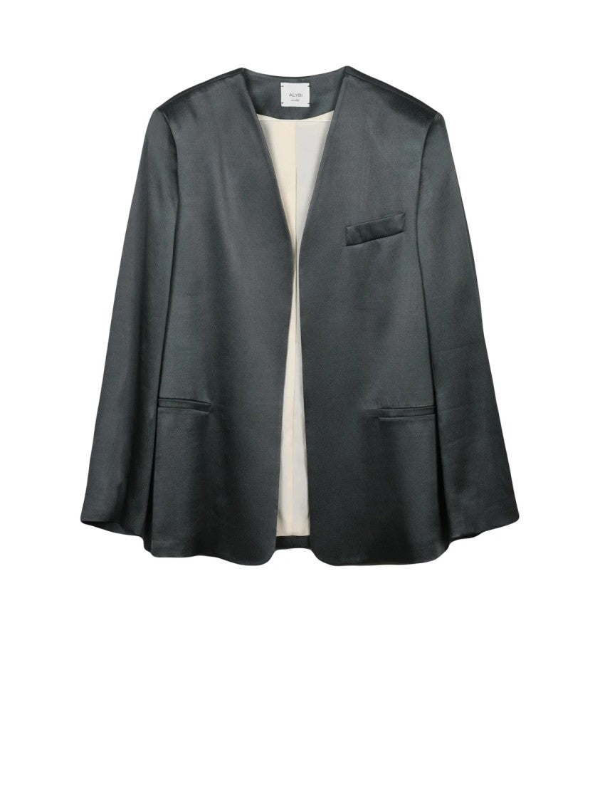 Alysi Grey Viscose-Blend Open Satin Jacket