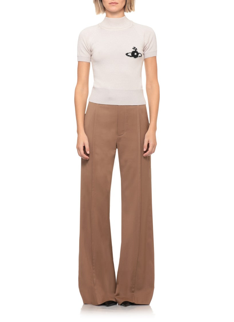 Vivienne Westwood Beige Bea High Neck Ribbed Wool Sweater
