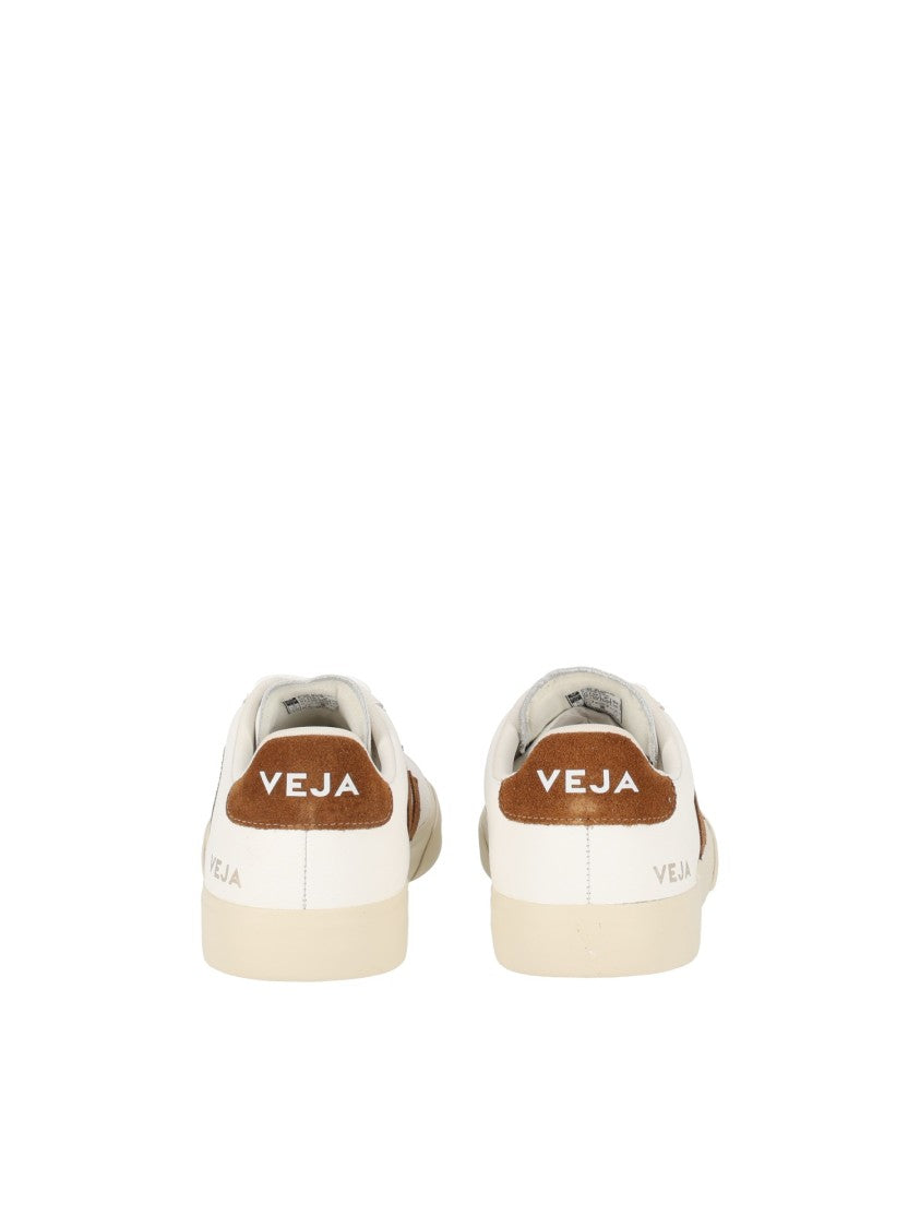 Veja White Campo Cognac Suede Accent Low-Top Sneakers