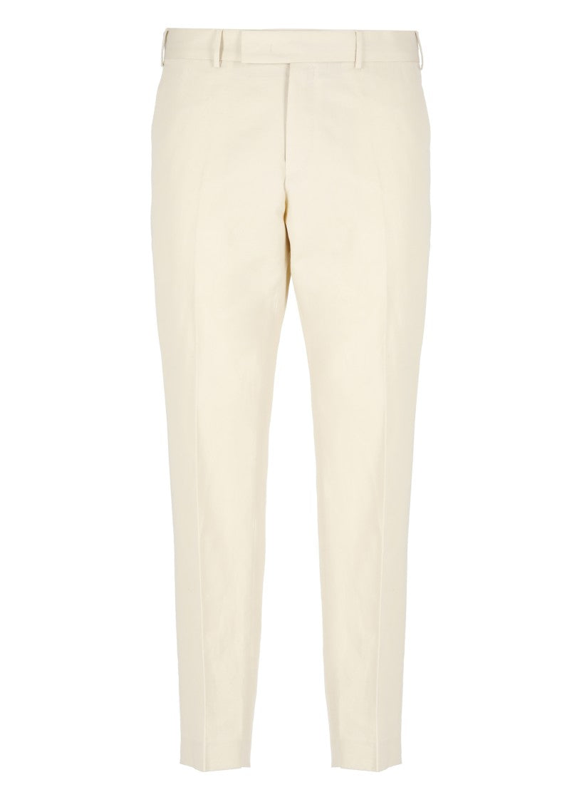 Pt Torino Ivory Cotton And Linen Trousers