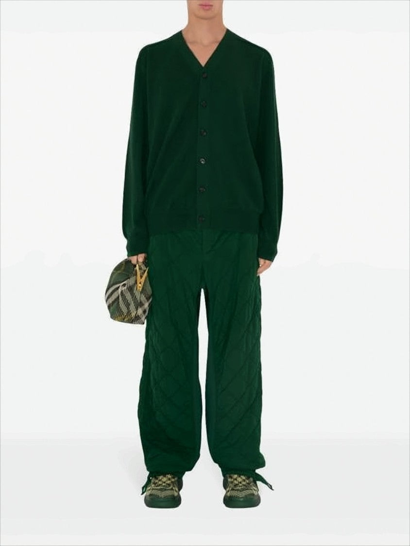 Burberry Deep Green Wool Cardigan With V-Neckline