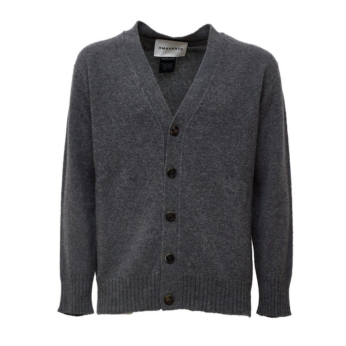 Amaranto Distressed Grey Cardigan With V-Neckline And Button Closure
