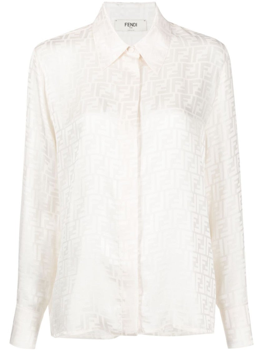 Fendi White Jacquard Shirt With Tonal Monogram Design