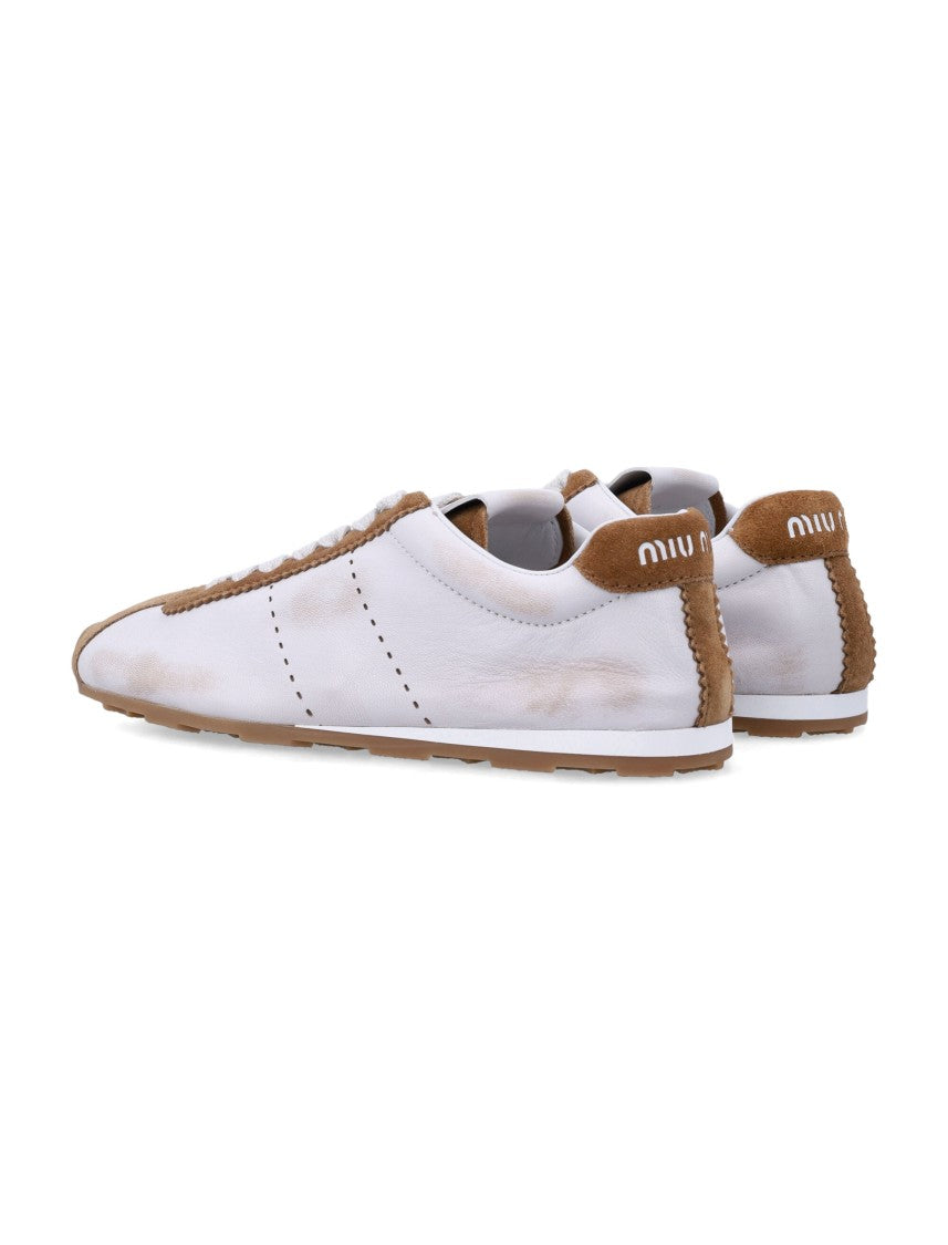 Miu Miu Bleached Nappa Leather And Suede Sneakers With Sculpted Design