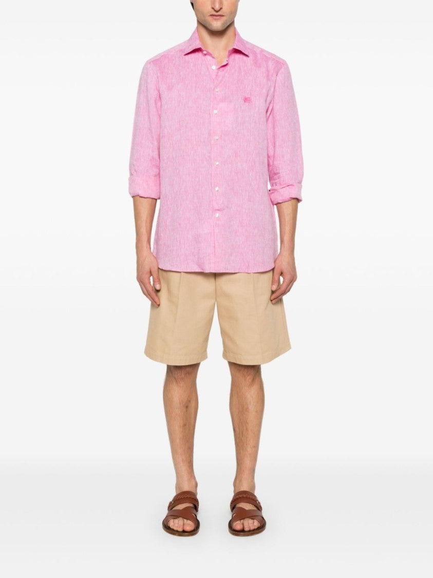 Etro Pink Button-Down Long-Sleeved Linen Shirt