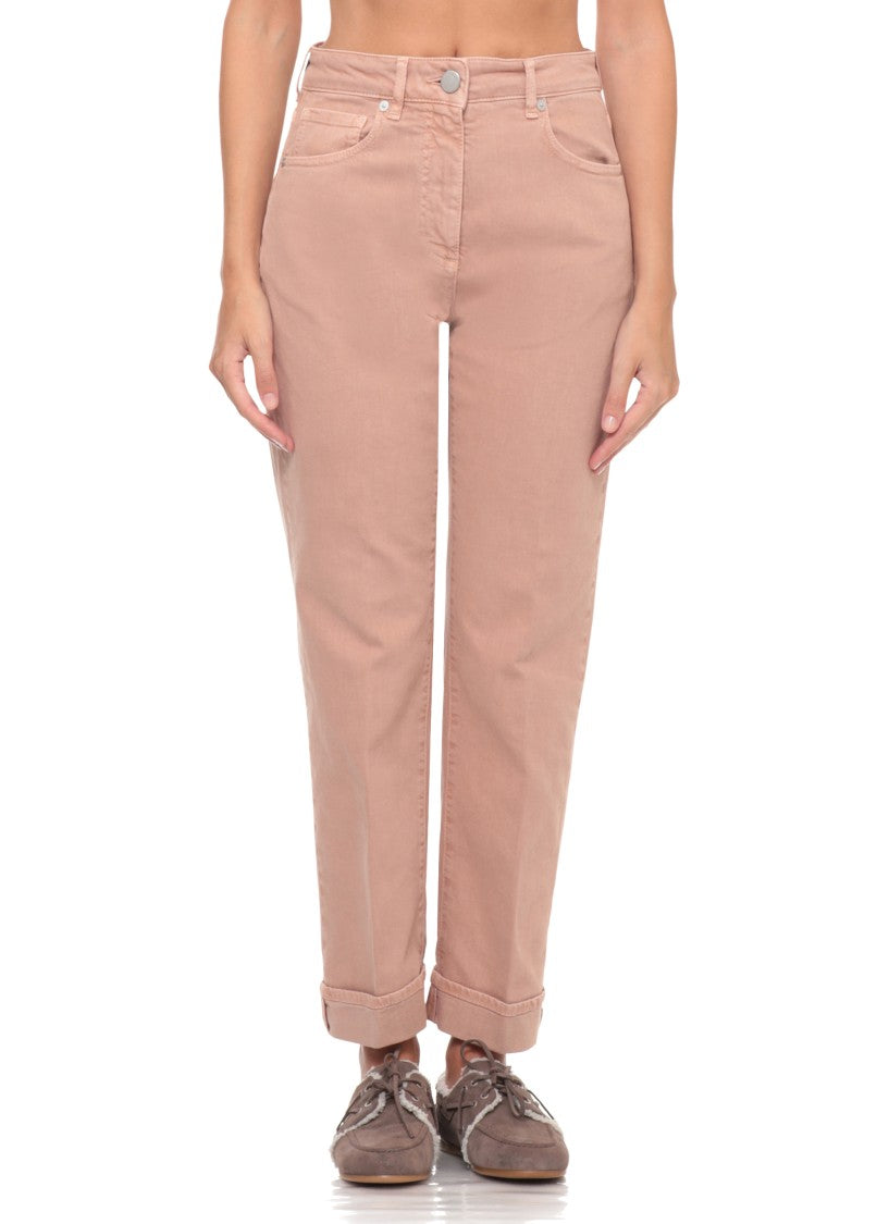 Peserico Soft Pink Five-Pocket Hem Detail Straight-Leg Jeans