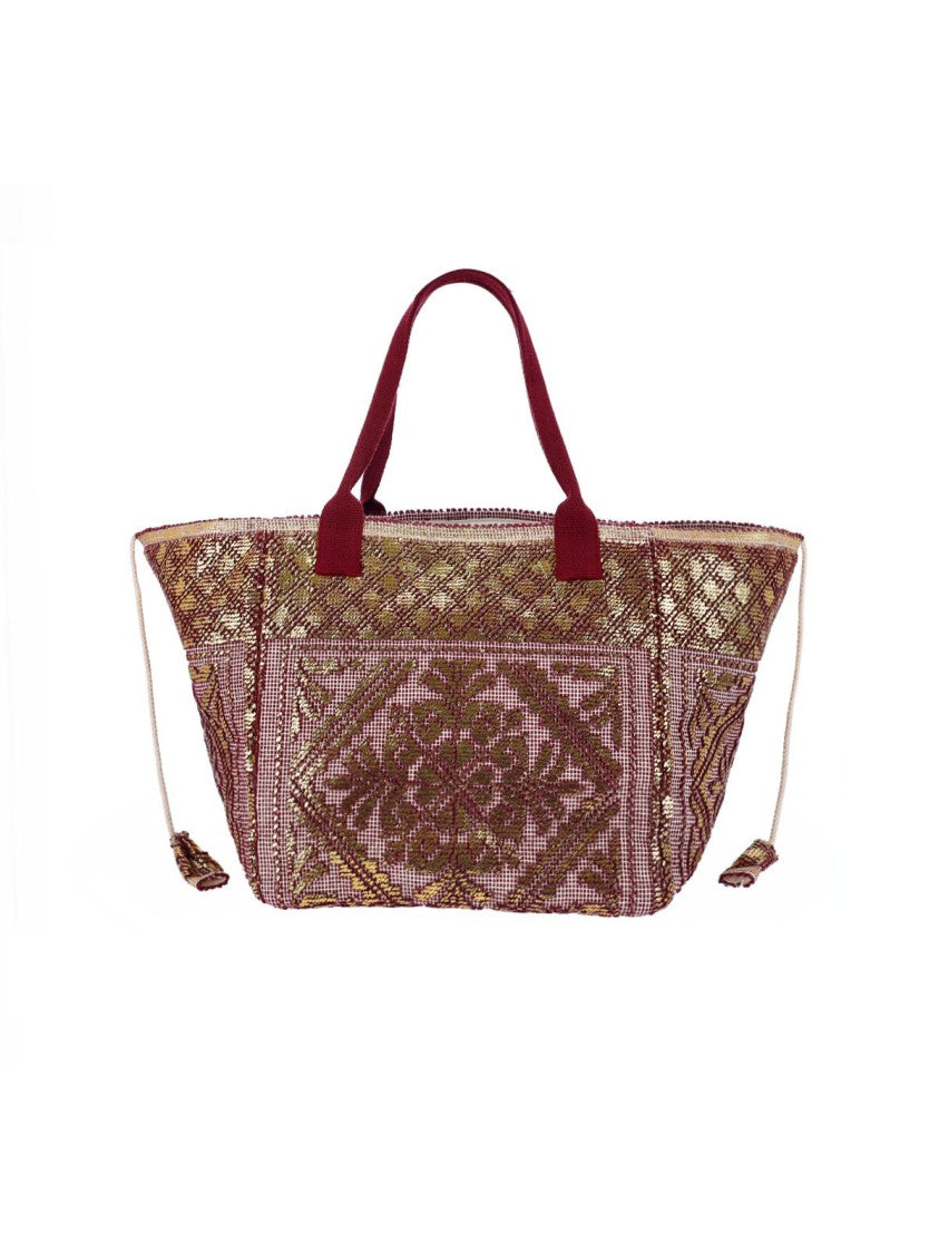 Ledaf Bordeaux Olbia Embroidered Tassel Tote Bag