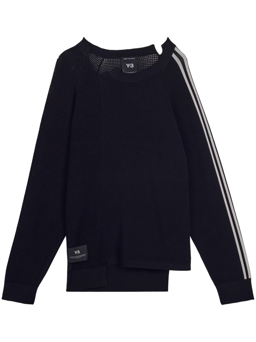 Y-3 Asymmetrical Black Knit Sweater With Contrasting Stripe