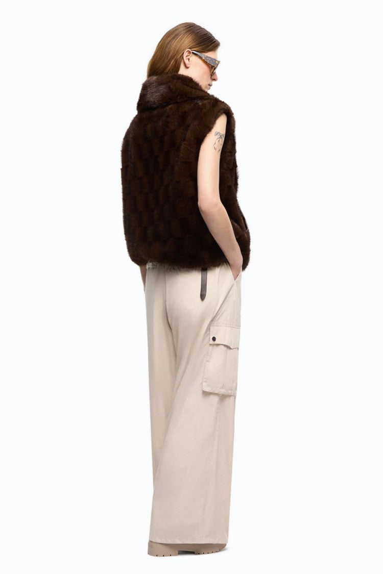 Pinko Brown Polyester Faux-Fur Zip Waistcoat