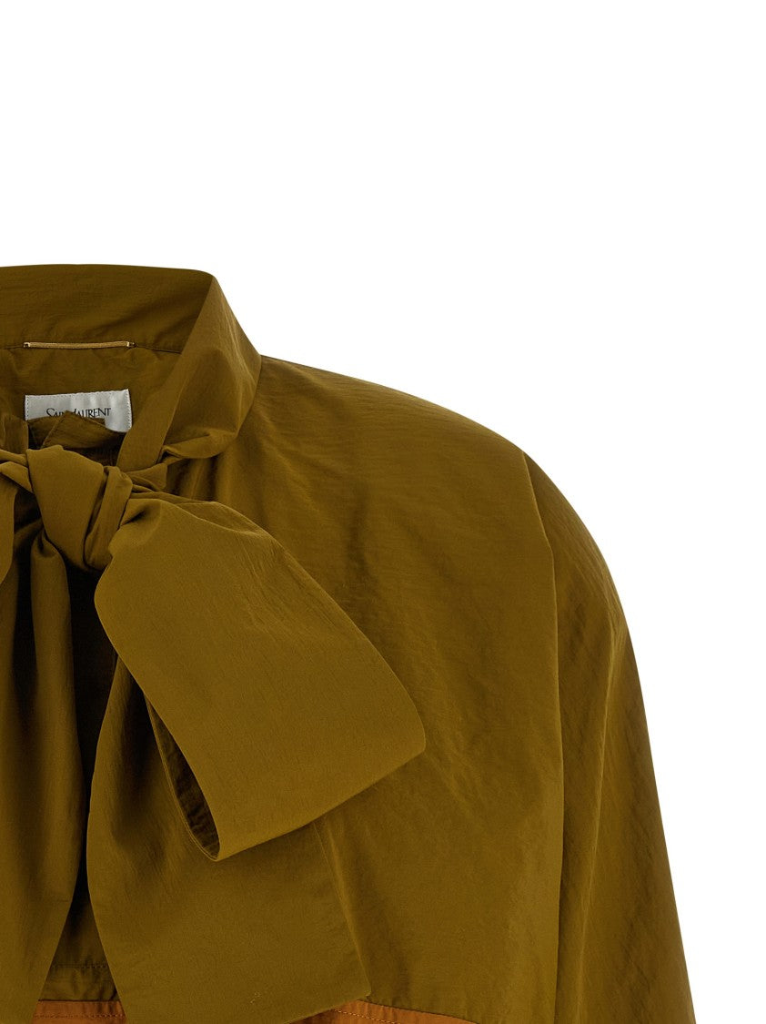 Saint Laurent Two-Tone Color-Block Anorak With Lavallière Collar