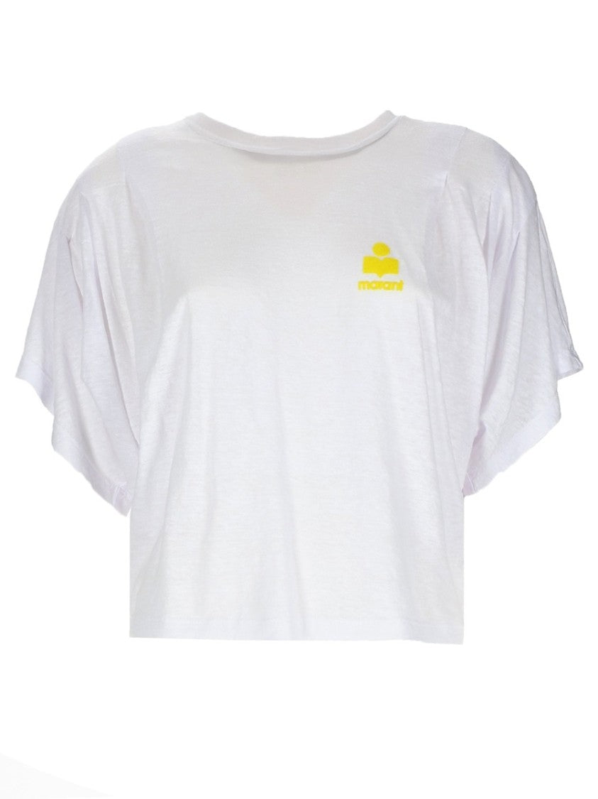 Isabel Marant Étoile Kianzae Cropped Yellow Logo T-Shirt