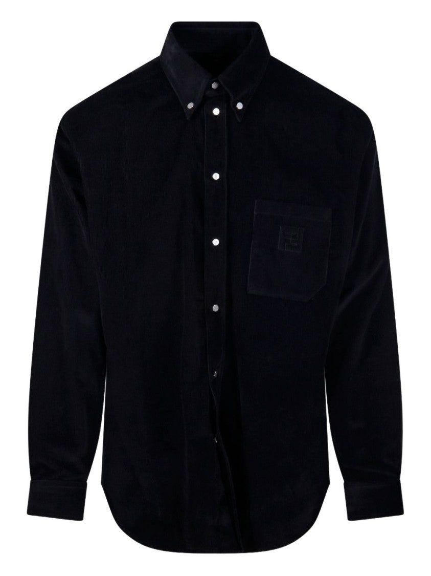 Fendi Long-Sleeved Cotton Button-Down Shirt With Velvety Texture