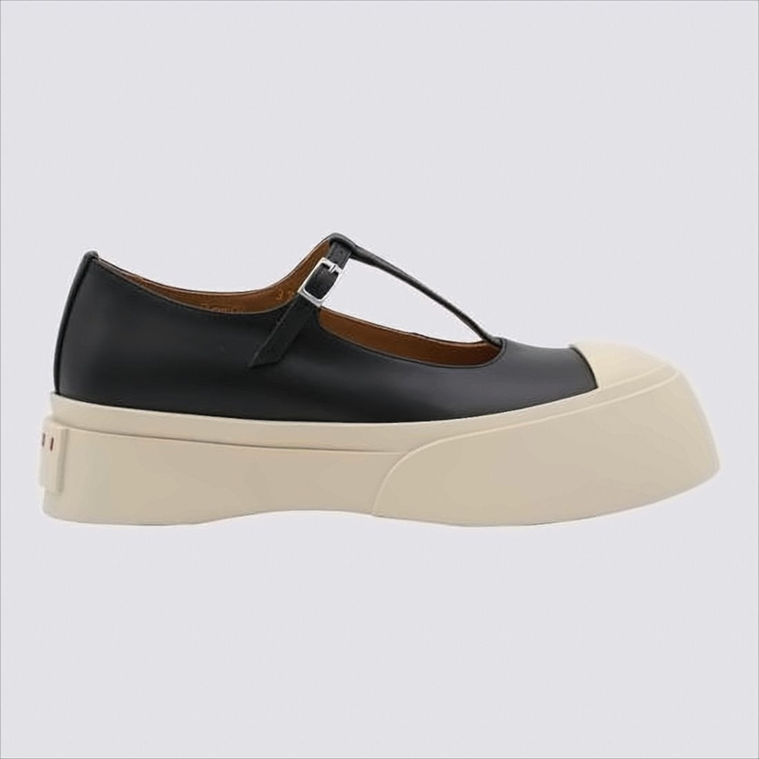 Marni Minimalistic Black Leather Sneakers With T-Strap And Chunky Sole