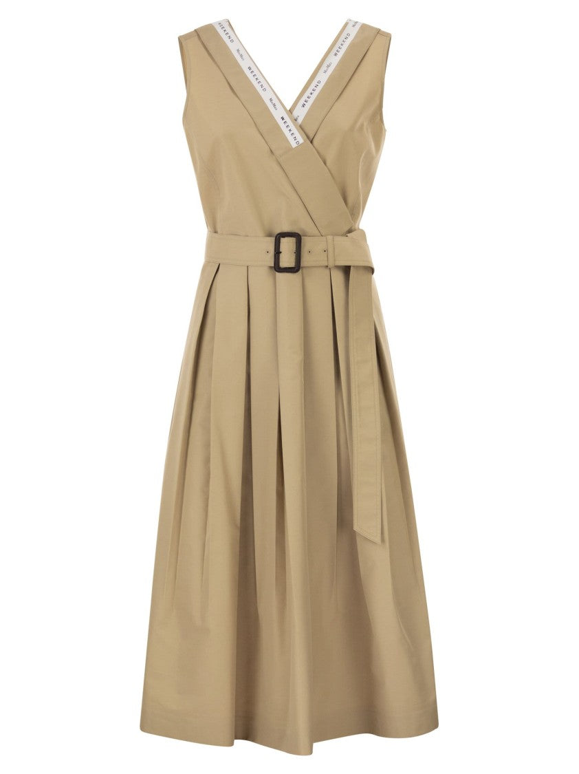 Max Mara Cotton Gabardine Sleeveless Midi Dress With Jacquard Logo