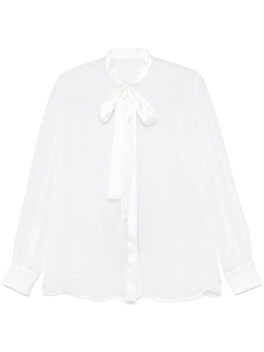 Dolce & Gabbana Sheer Silk Chiffon Bow Tie Blouse