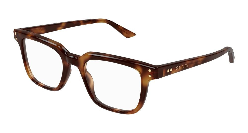 Gucci Havana Diamond Accents Classic Square Eyeglasses