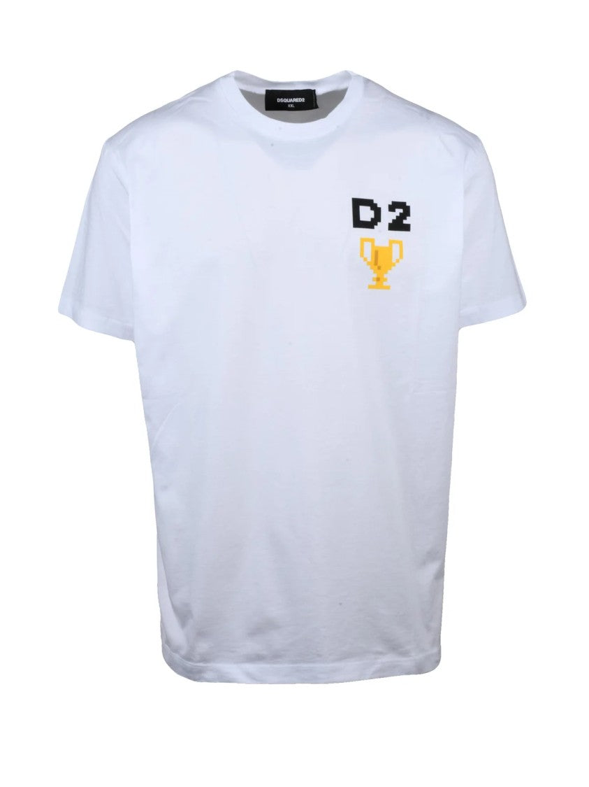 Dsquared2 Crew Neck T-Shirt With Pixelated Trophy Graphic
