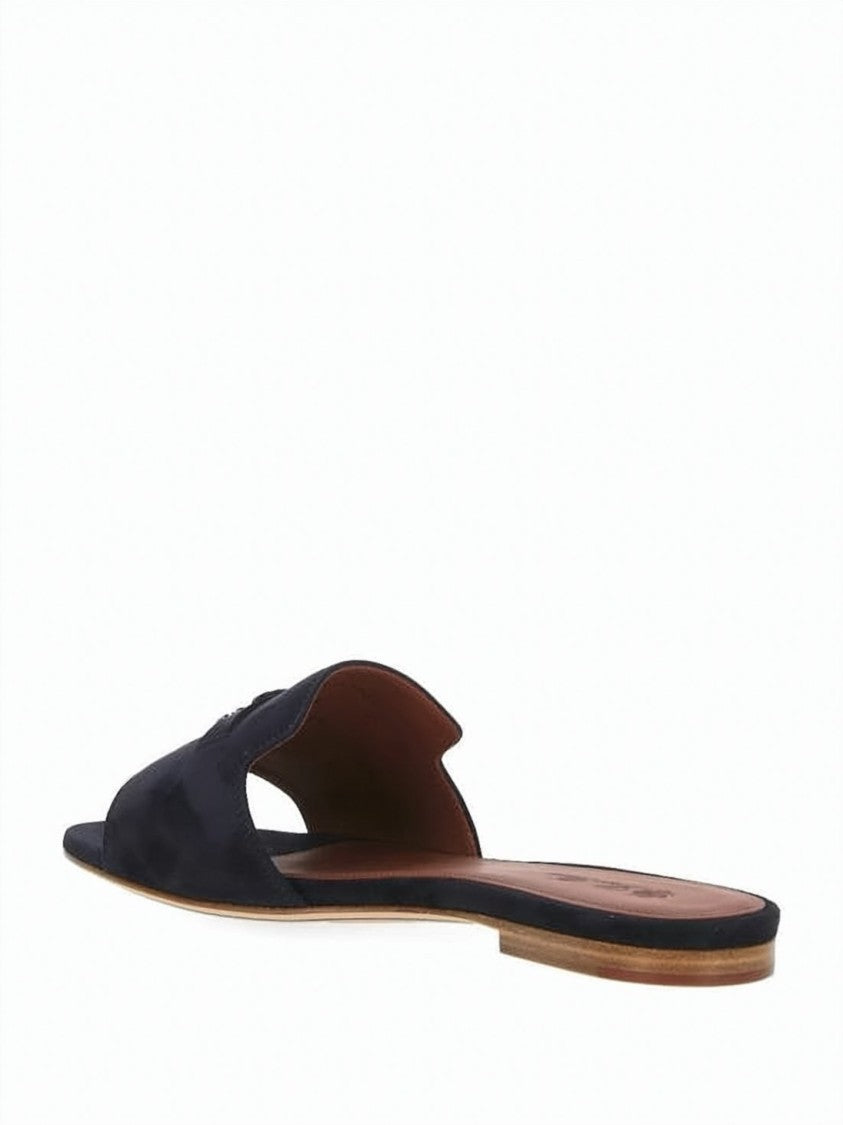 Loro Piana Goat Suede Slip-On Mules With Metallic Accent