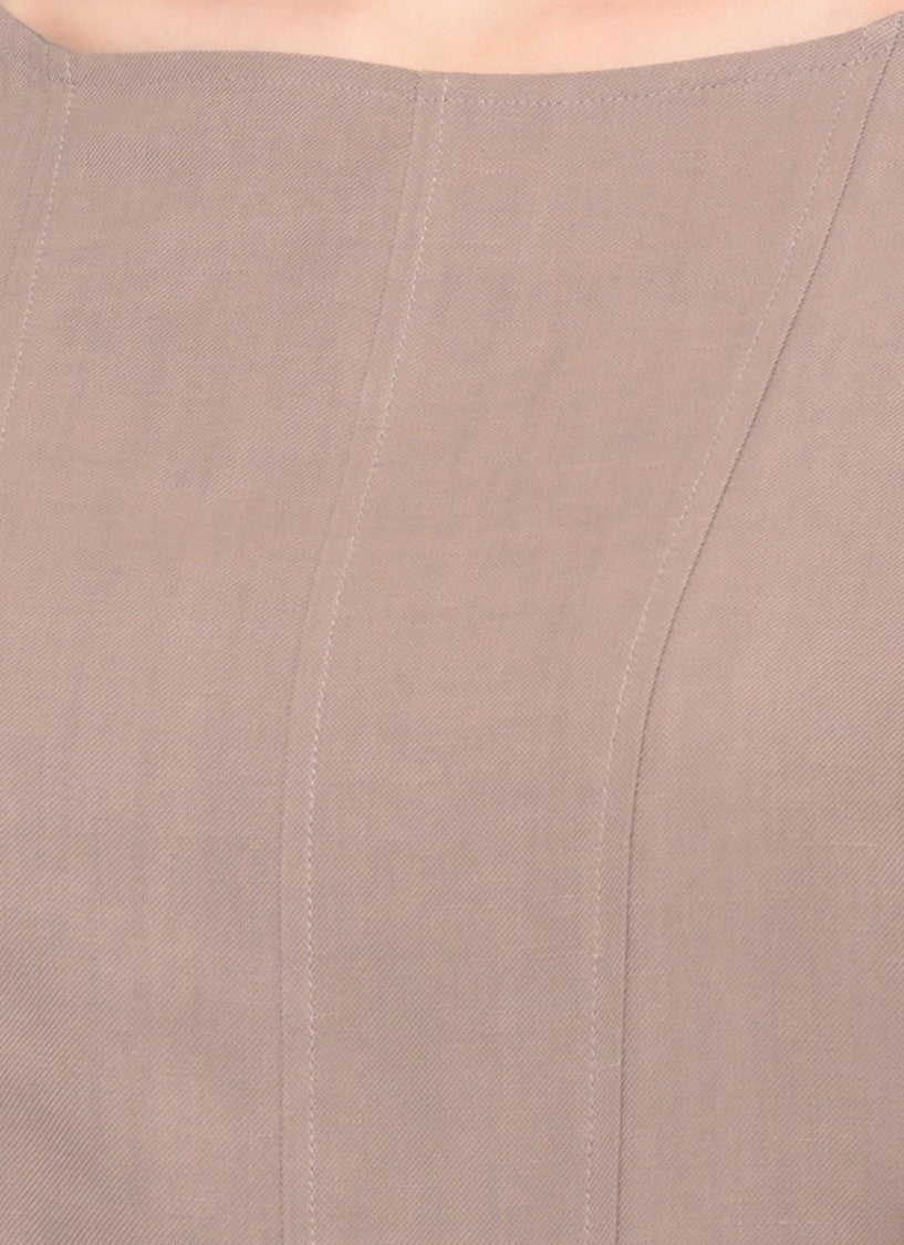 Antonelli Firenze Brown Silk Midi Dress With Flared Hem And Seam Detailing