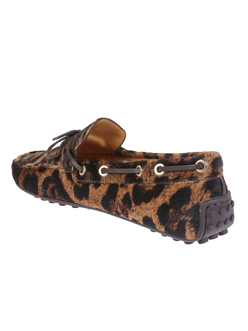 Tod's Leopard Print Leather Slip-On Loafers With Signature Rubber Outsole