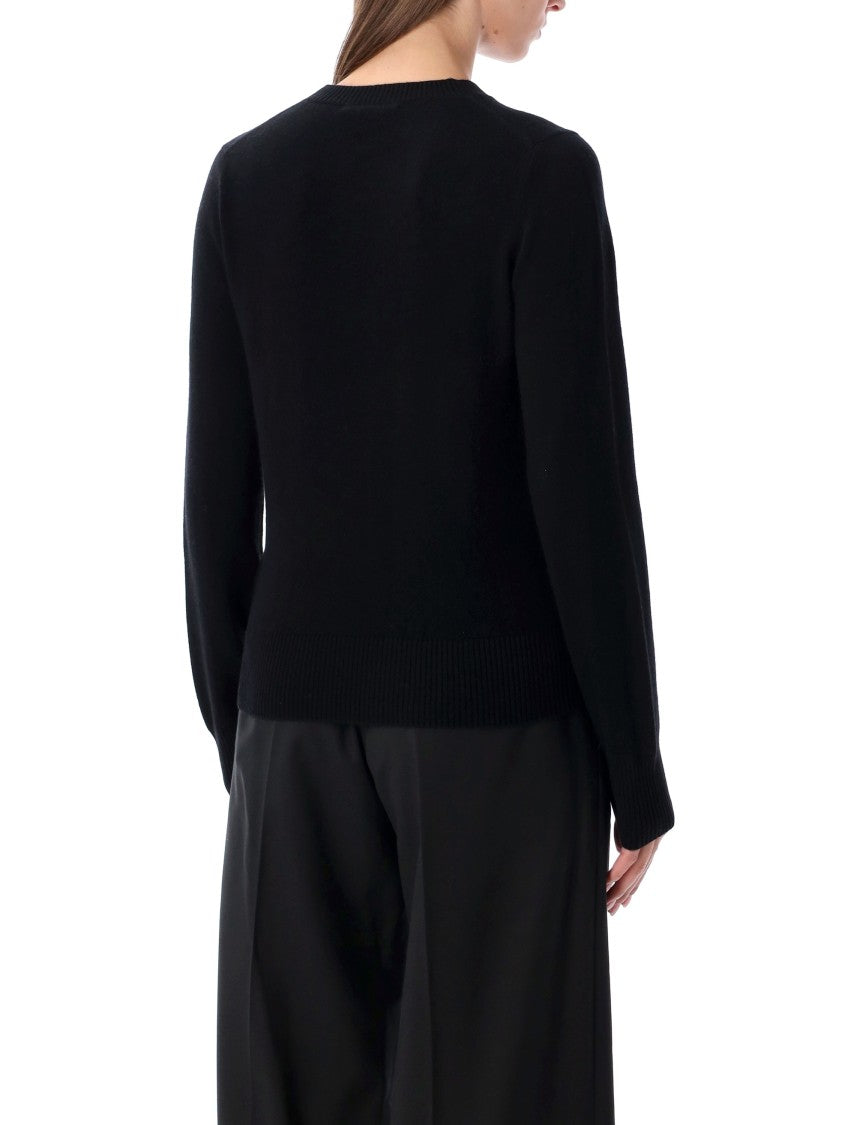 Rhea Black Wool Cashmere Crewneck Sweater With Ribbed Trims