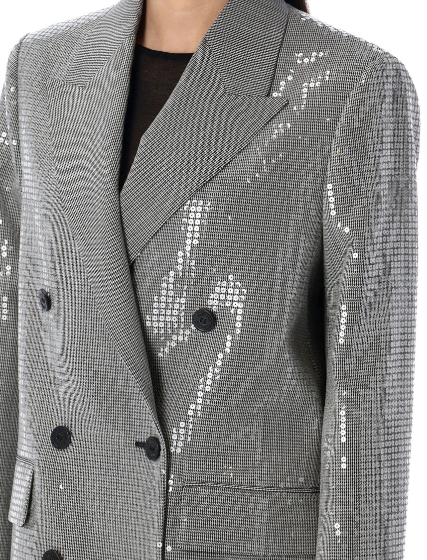 Golden Goose Double-Breasted Boyfriend Jacket With Micro Houndstooth Pattern
