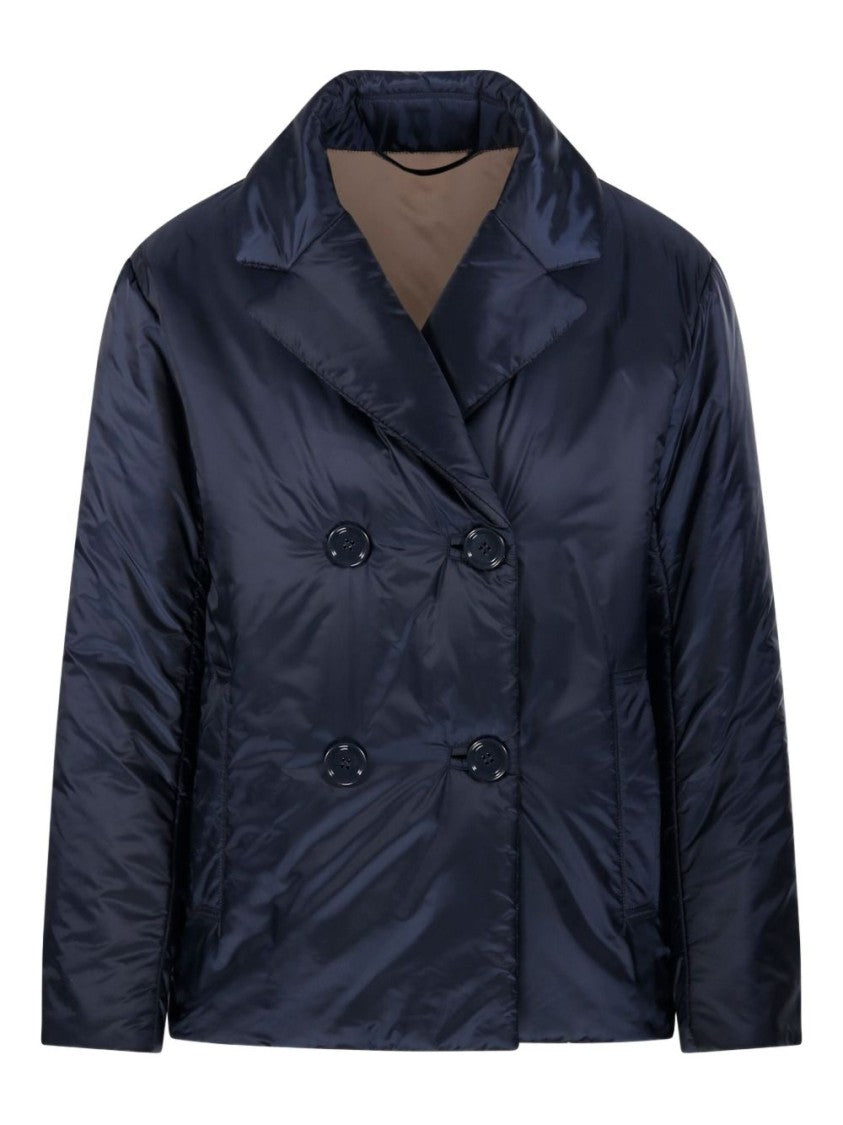 Max Mara Padded Dark Blue Coat With Double-Breasted Front