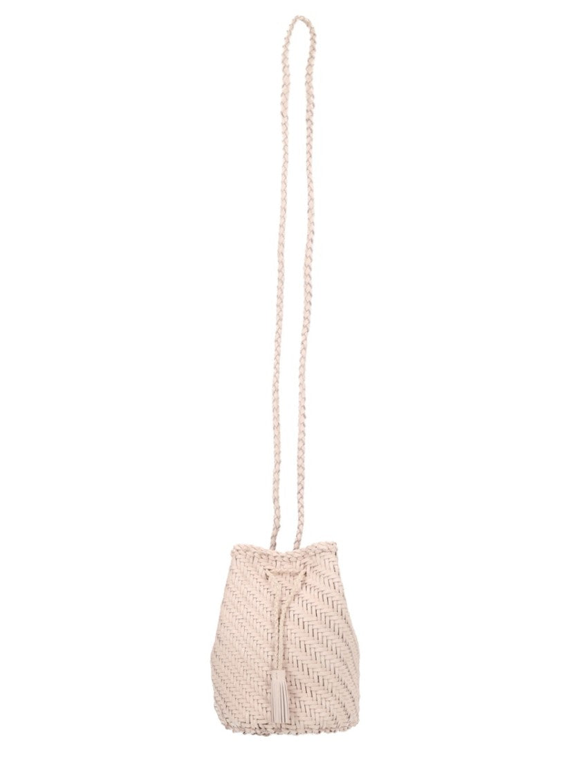 Dragon Diffusion Neutral Basket Weave Tassel Drawstring Handbag