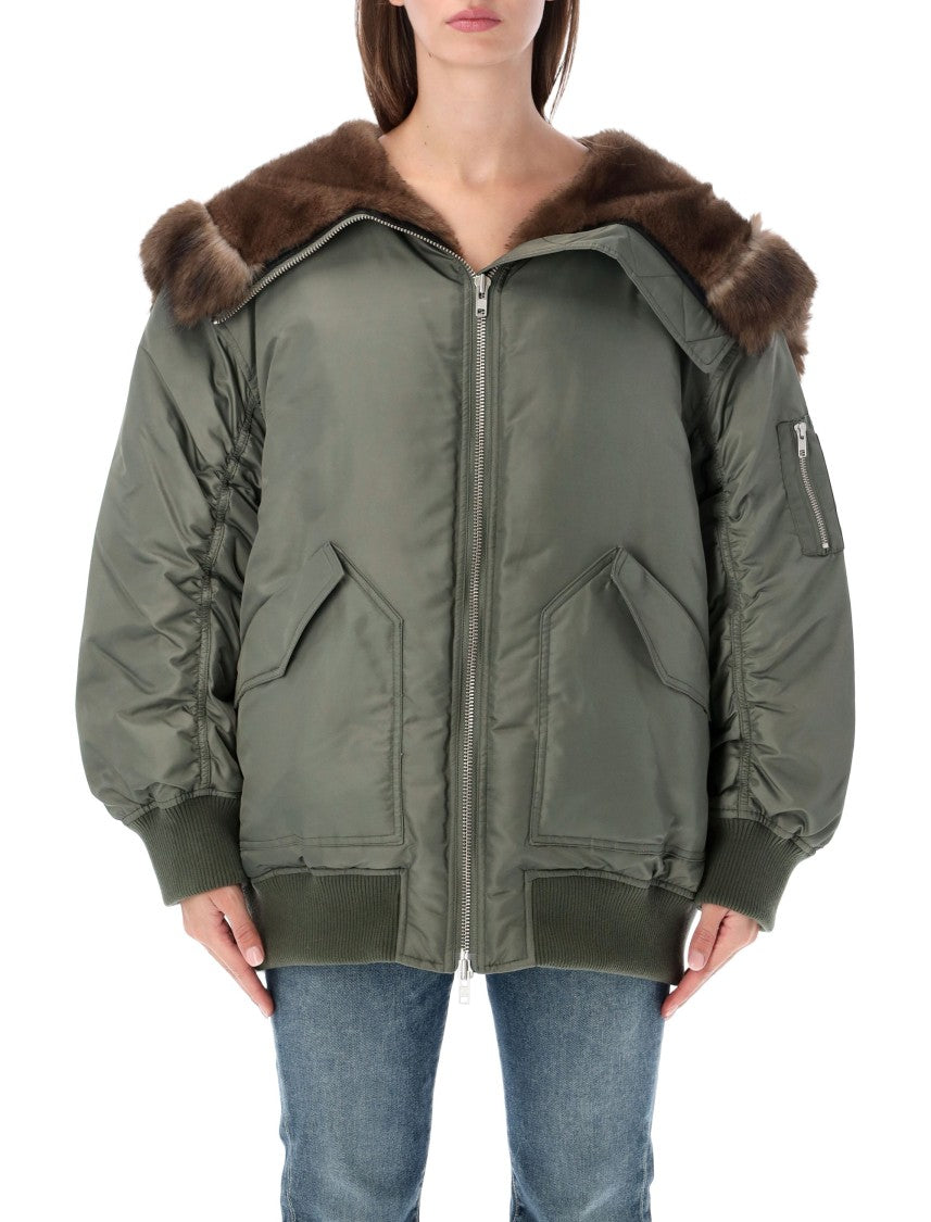 Stand Studio Olive Green Bobbie Faux-Fur Collar Jacket
