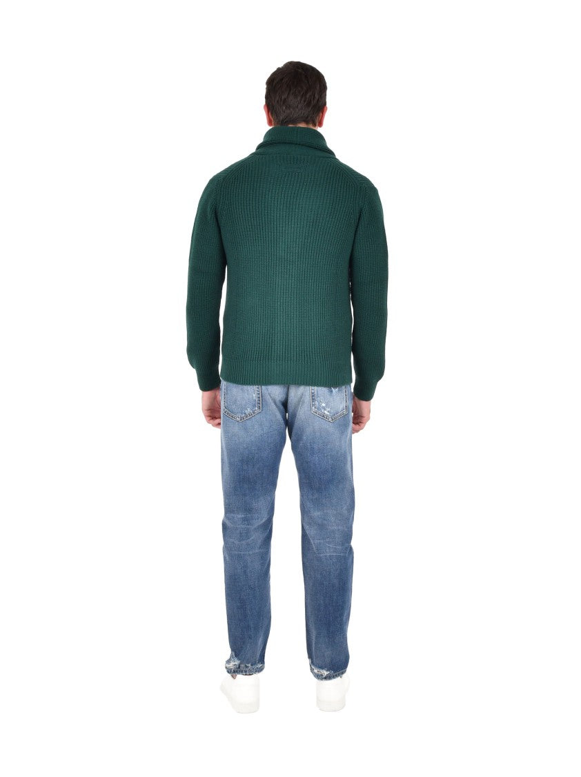 Drumohr Shawl Collar Green Merino Wool Cardigan