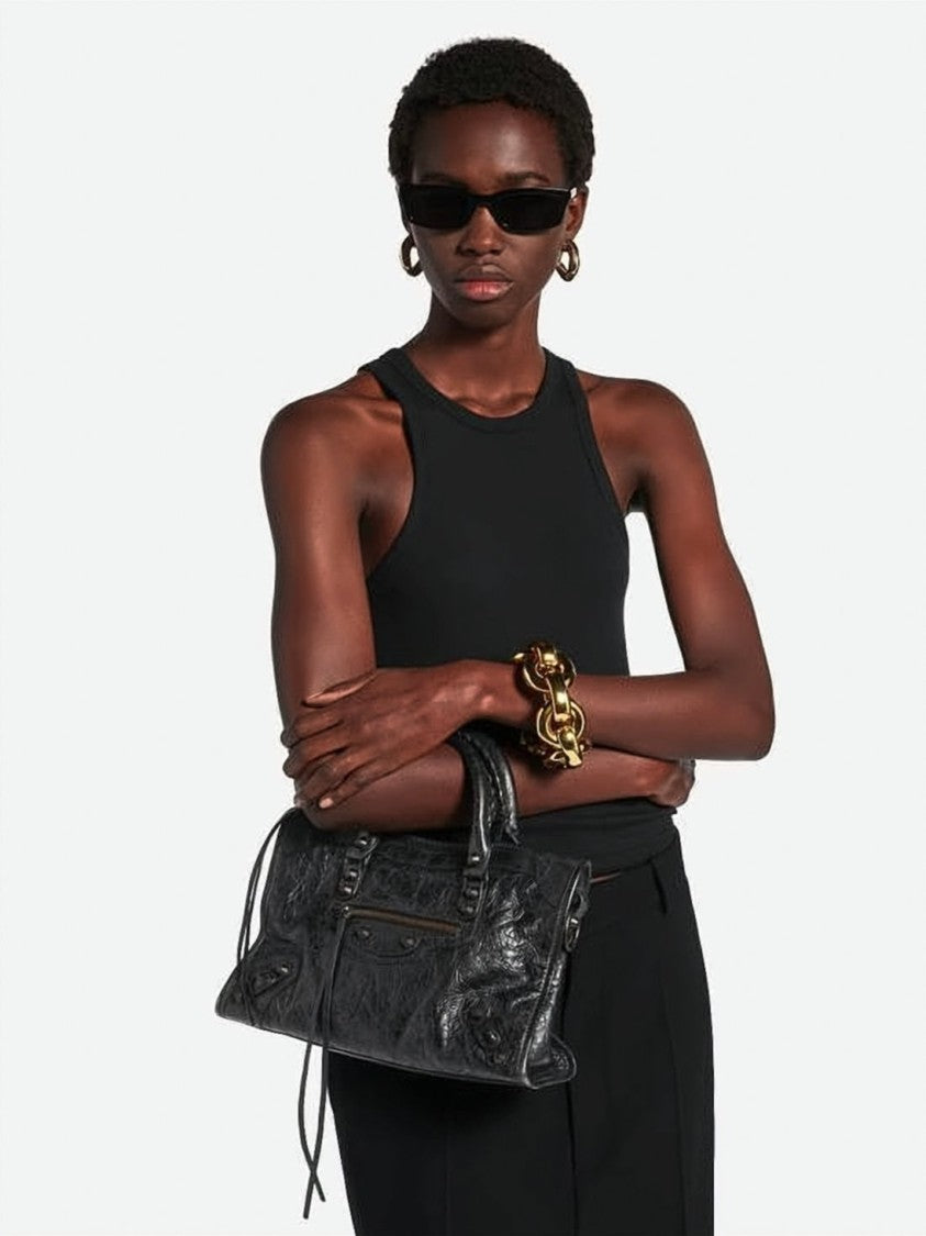 Balenciaga Textured Lambskin Crossbody Bag With Braided Handles