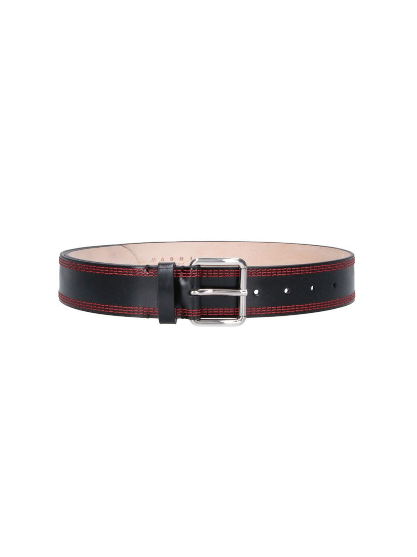 Marni Black Leather Red Stitching Belt