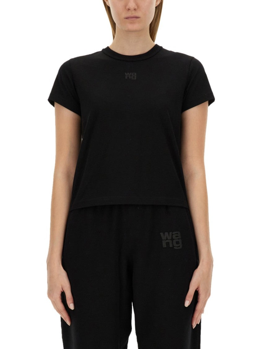 T By Alexander Wang Essential Shrunk Cropped Black T-Shirt