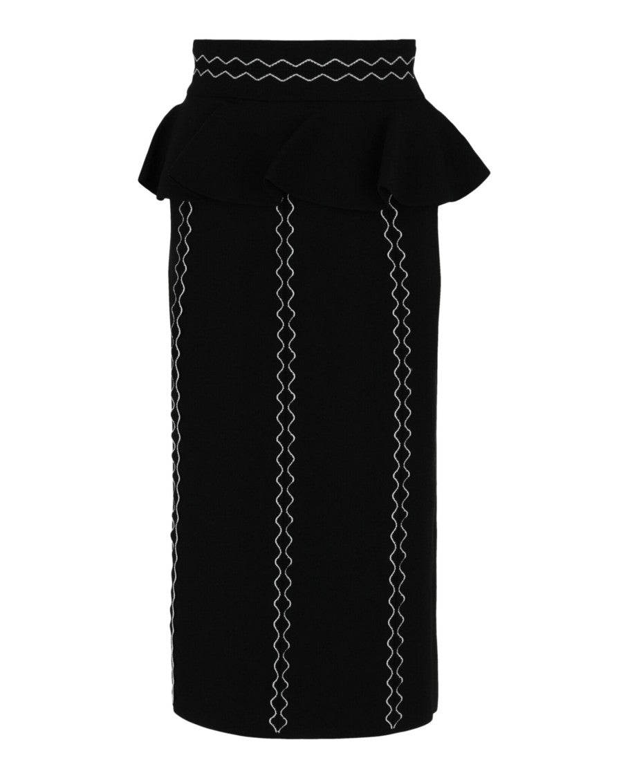 Alexander Mcqueen Vertical Scalloped Embroidery Midi Skirt With Peplum Waist