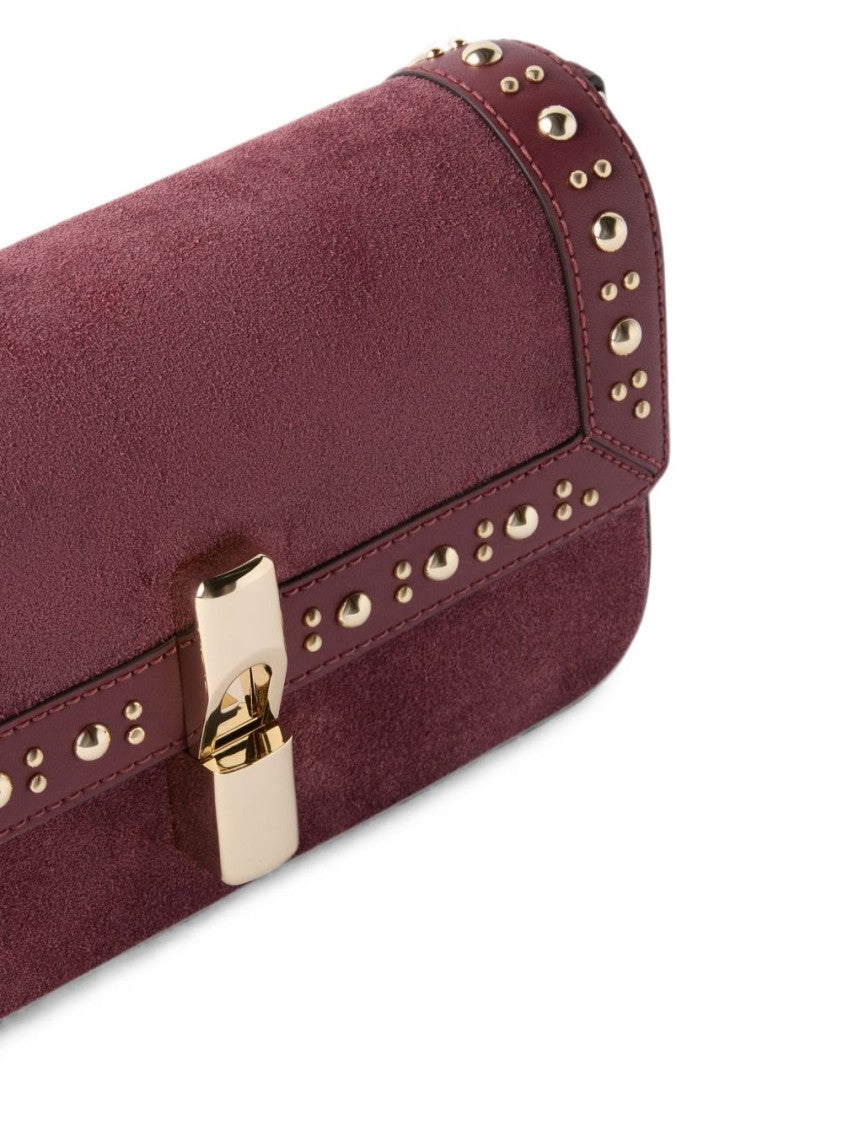 Furla Burgundy Rectangular Suede Gold Studs Bag