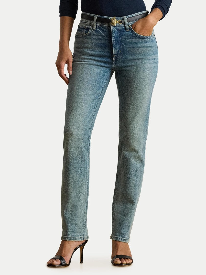 Lauren Ralph Lauren Medium Blue Faded Linen-Blend Straight Jeans