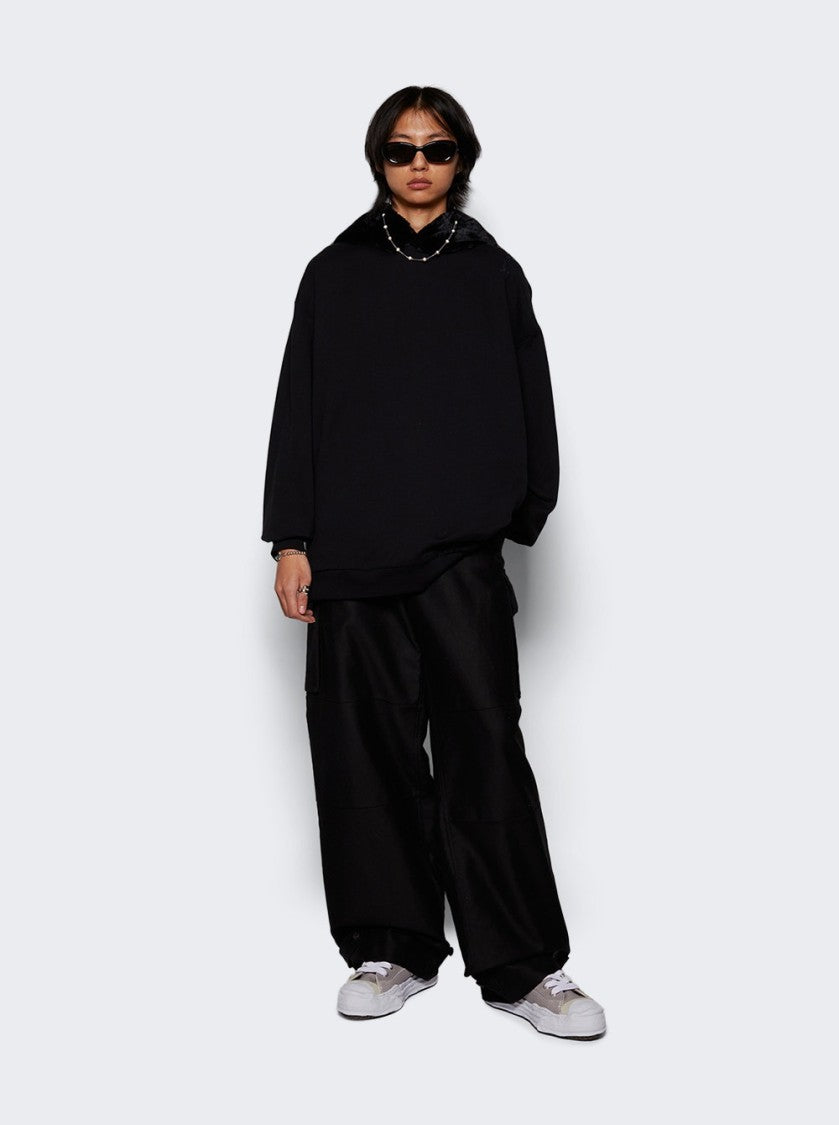 Marni Oversized Black Sweatshirt With Faux Fur-Lined Hood