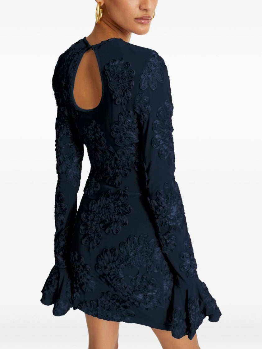 Rotate Fitted Mini Dress With Floral Appliqués And Keyhole Back