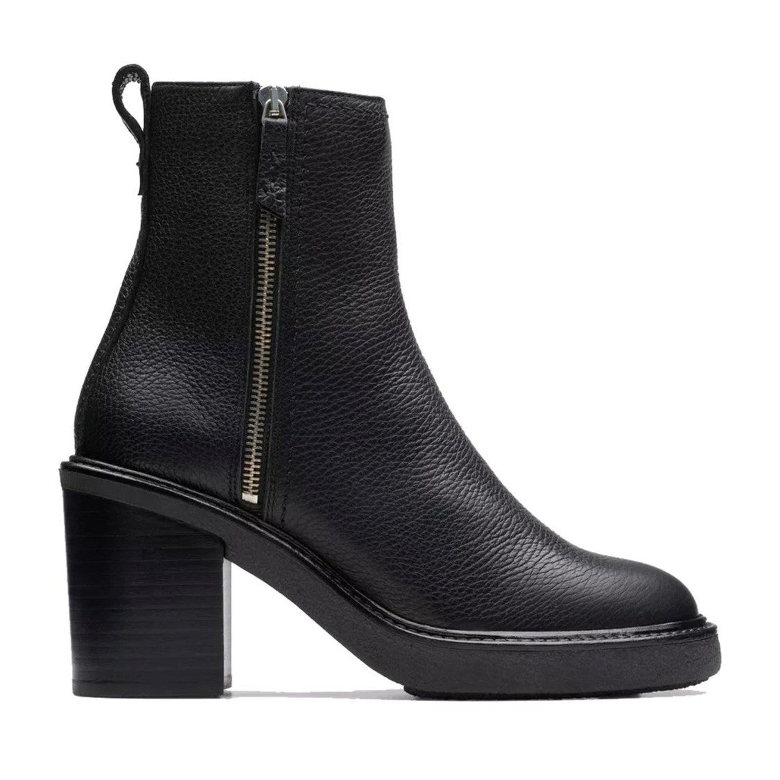 Clarks Black Cassiano Textured Leather Block Heel Boots