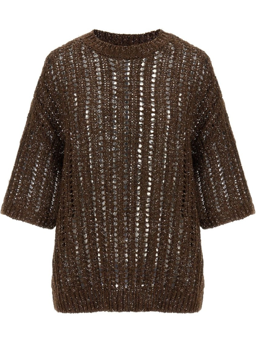 Brunello Cucinelli Open Knit Brown Sweater