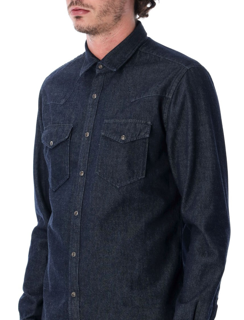 Xacus Tailor Fit Wash Garment-Washed Denim Western Casual Shirt