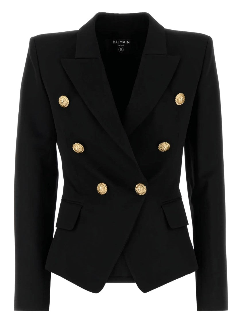 Balmain Black Fitted Double-Breasted Wool Blazer