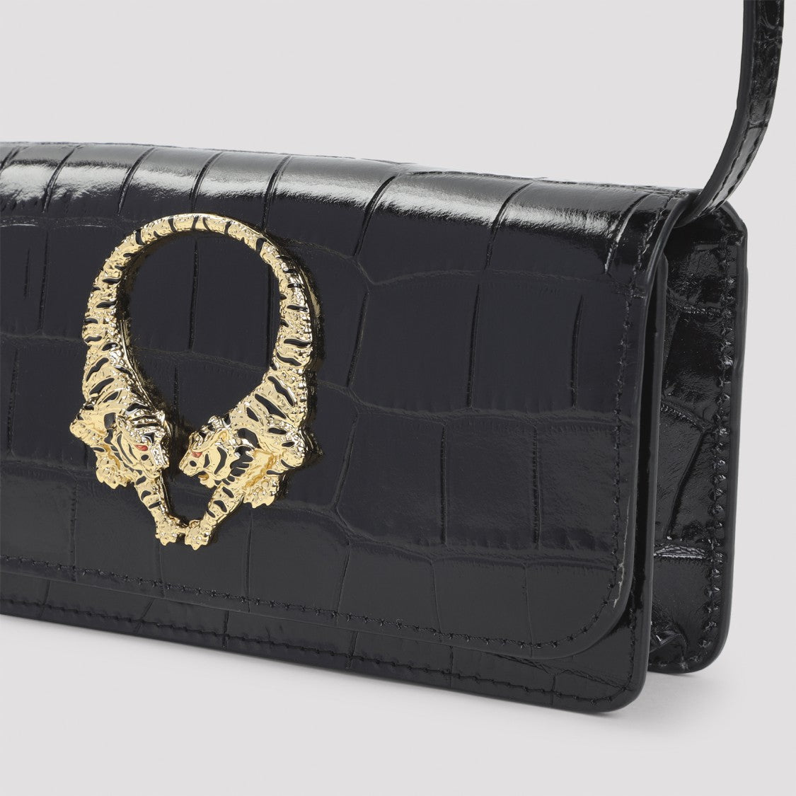 Roberto Cavalli Crocodile-Embossed Leather Shoulder Bag With Distinctive Clasp