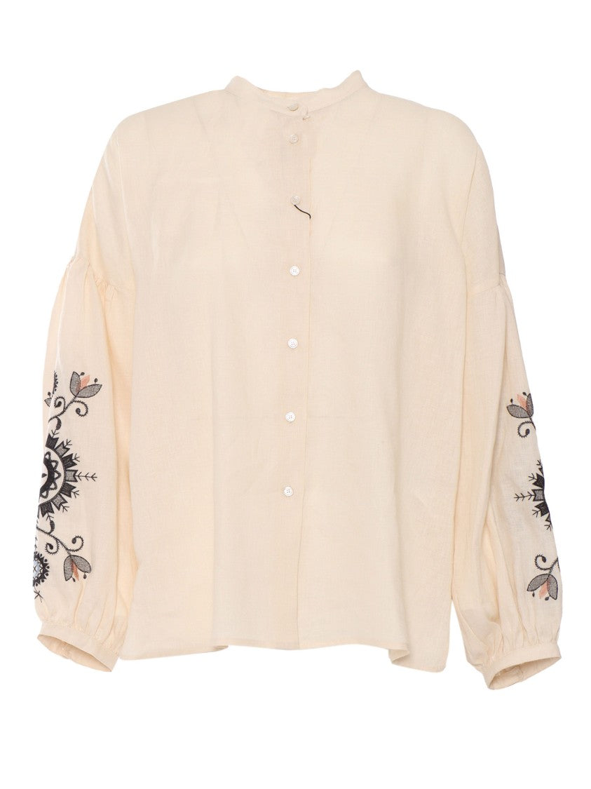 Max Mara Embroidered Beige Linen Ilex Shirt