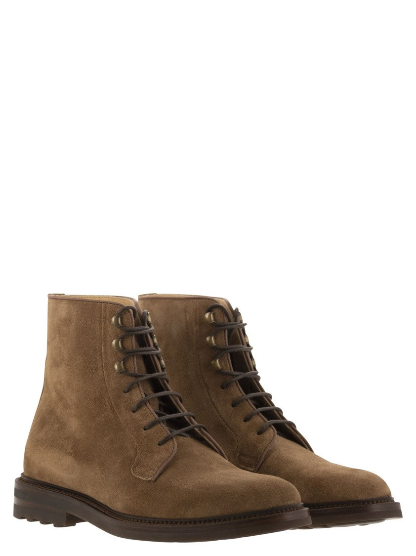 Brunello Cucinelli Brown Suede Lace-Up Boot