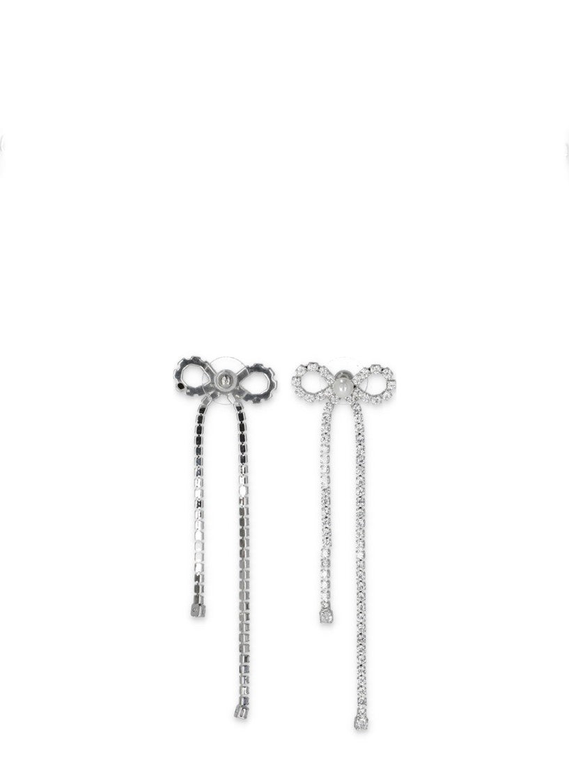 Self-Portrait Silver Crystal Droplet Bow Pearl Earrings