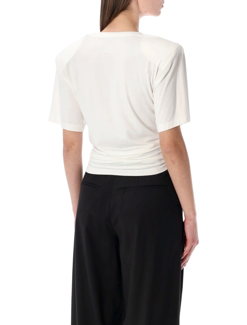 Magda Butrym Front Knot Detail T-Shirt With Ribbed Crew Neckline