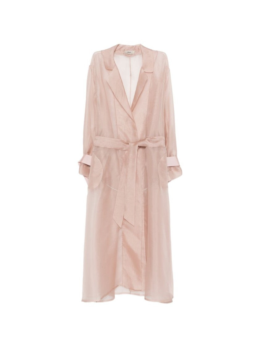 Herno Pink Silk Coat With Lapel Collar